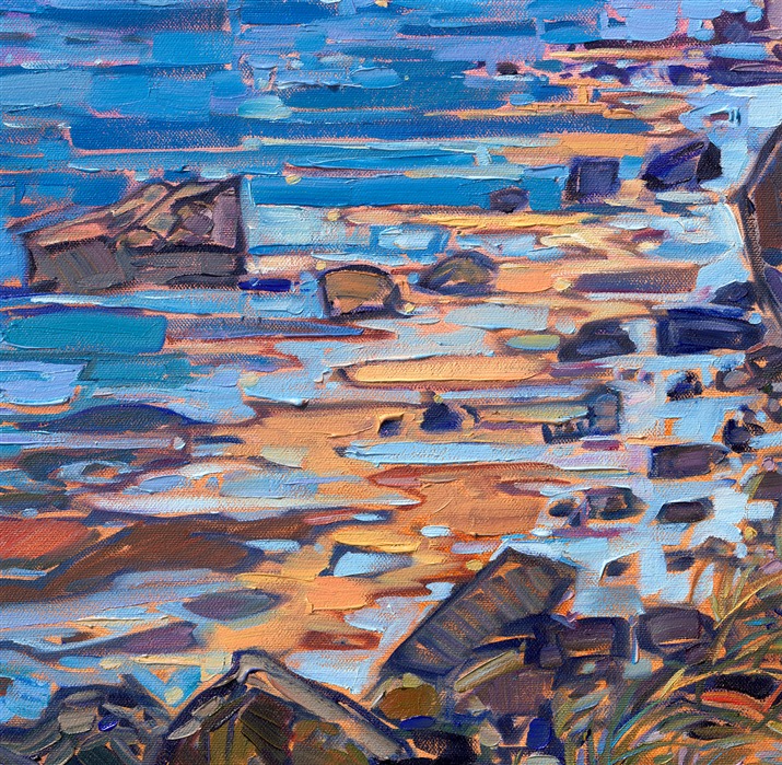 Soft hues of caramel and buttermilk are reflected in the calm waters of a Norwegian fjord. I first saw the potential for this painting driving along a road that bordered this fjord. I pulled the car over and scrambled down the bank, pushing my way through pine trees and undergrowth. When I got to the water's edge, I saw this perfect composition of curving waters and reflected cliffsides. I captured this scene of and the warm light of golden hour with impasto, painterly brush strokes.</p><p>This painting is included in Erin's gallery exhibition, <a href="https://www.erinhanson.com/Event/norwayshow"><i>The Norway Show</i></a>. You may purchase this painting now, and it will be shipped after the show on May 9th, 2026. 