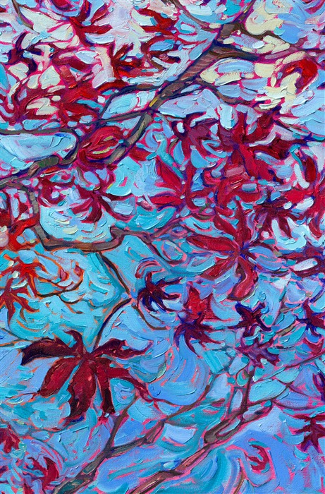 I was out for a walk last week, breathing in the cold crisp air of January in Oregon, and I saw this beautiful maple tree with a few leaves still clinging to the branches. The dark red leaves looked so playful and bright against the winter blue sky. This paintings captures everything I love about this time of year.