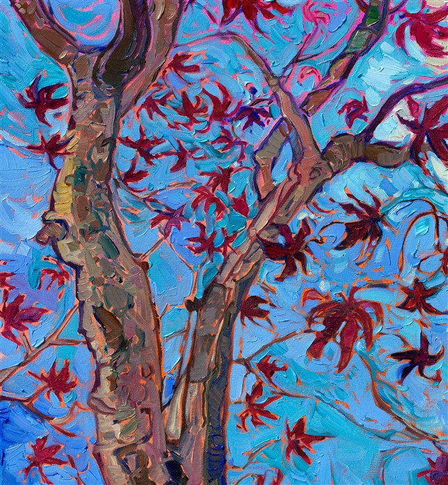 I was out for a walk last week, breathing in the cold crisp air of January in Oregon, and I saw this beautiful maple tree with a few leaves still clinging to the branches. The dark red leaves looked so playful and bright against the winter blue sky. This paintings captures everything I love about this time of year.