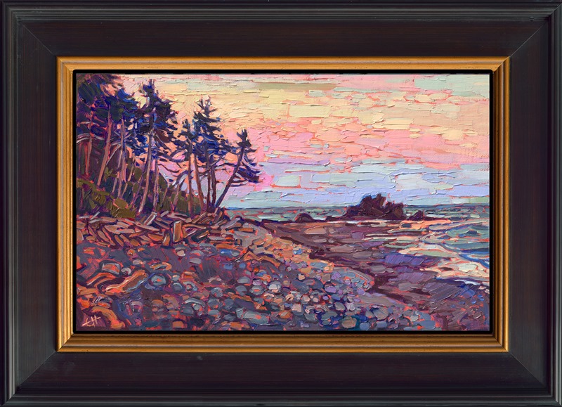 Ruby Beach on the Olympic Peninsula was one of the highlights of my trip to Washington. I got there right at the peak of golden hour, and I watched the sky change into a rainbow of fiery hues. This petite painting captures the Washington coast vista in thick, impasto brushstrokes--a small, but epic, landscape captured on a 16" canvas.</p><p>This painting is included in Erin's 2025 annual <a href="https://www.erinhanson.com/portfolio?col=the-petite-show-2025"><i>Petite Show</i></a>. The exhibition will be on display at The Erin Hanson Gallery in McMinnville, Oregon, for one day only, Saturday, November 8th. All are welcome to join us for the <a href="https://www.erinhanson.com/Event/petiteshow2025">Artist Reception</a>.