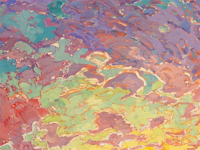Luscious, buttery color captures the beauty of a transient sunset, in this oil painting of Paso Robles, California. The brush strokes are thick and impressionistic, full of life and movement. The thickly textured paint adds an additional dimension and depth to the painting. </p><p>This large oil painting was created on 2"-deep stretched canvas, with the painting continued around the edges.  It can be hang on the wall unframed for a contemporary look. Read more about the <a href="https://www.erinhanson.com/Blog?p=AboutErinHanson" target="_blank">painting's details here.</a>