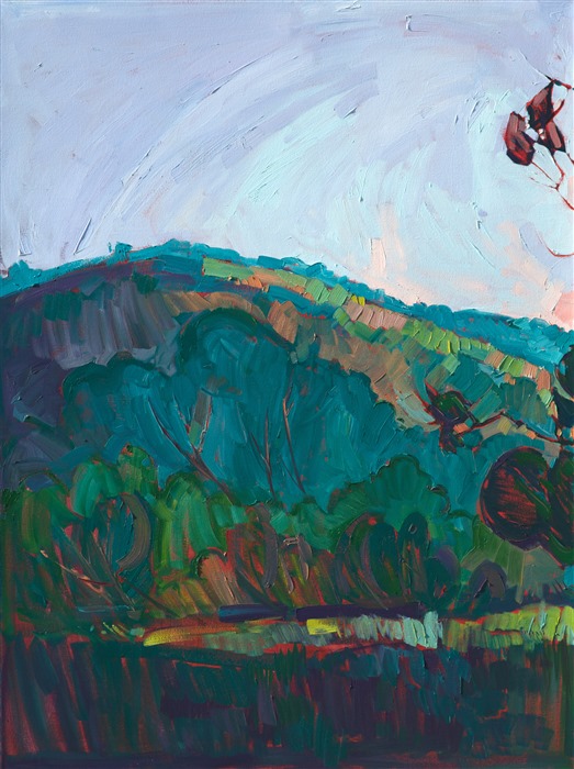 The rolling hills of Paso Robles have provided endless inspiration for Hanson over the years.  Her favorite time to paint is in the spring, with the hills turn bright green for only a month, before turning back to their usual shade of burnt gold.  This painting captures a coastal fog lifting in the early morning.</p><p>This triptych was created on three canvases, each 1-1/2" deep.  The painting is continued around the edges of each canvas, and the piece is designed to hang with 2" gaps on the wall (unframed.)</p><p><br/>This painting was included in the exhibition <i><a href="https://www.erinhanson.com/Event/ContemporaryImpressionismatGoddardCenter" target="_blank">Open Impressionism: The Works of Erin Hanson</i></a>, a 10-year retrospective and study of the development of Open Impressionism at The Goddard Center in Ardmore, OK. <br/>