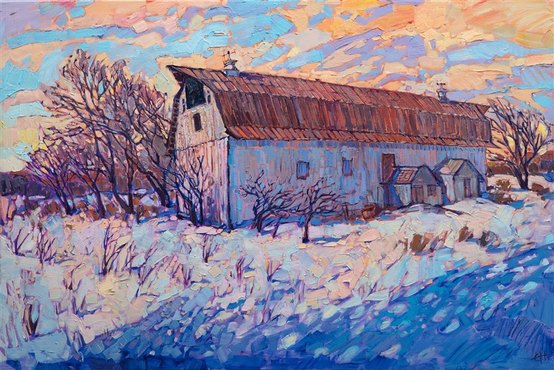 This snow painting is a commission of an old family barn that has stood the test of time.