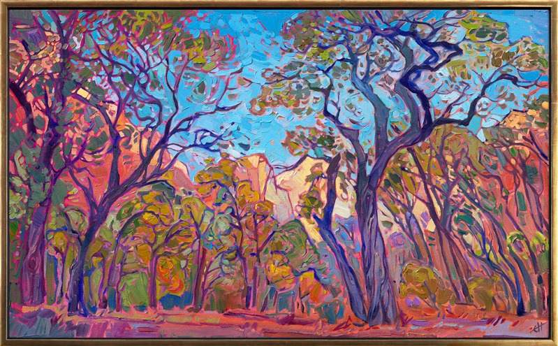 Capturing Zion National Park at peak fall color is an annual goal of mine. There is nothing more beautiful than seeing cottonwoods draped in golden yellow leaves as bright as the sun against a background of red rock cliffs that turn purple during the golden hour.