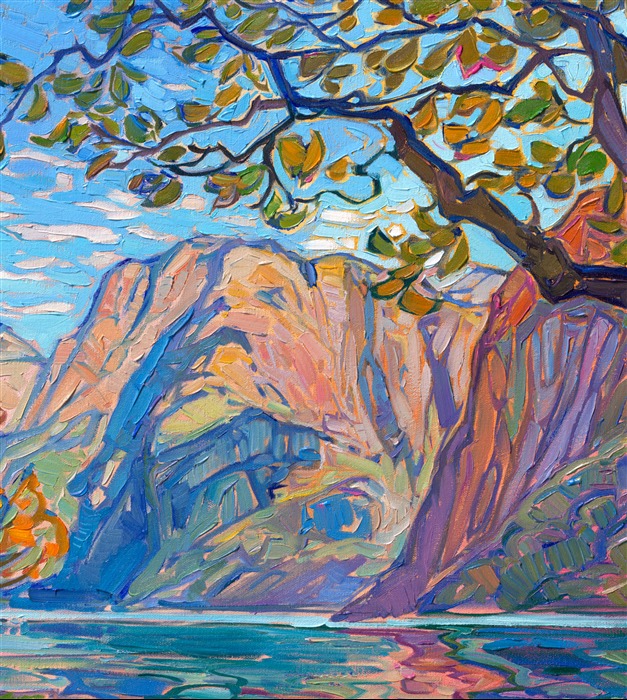 My trip to Norway last year has made me look at color and reflections in a whole new light. The deepening effects of the atmosphere as overlapping fjords receded into the distance was a source of endless inspiration for me. This painting captures a view of Geirangerfjord, one of Norway's most popular fjords.</p><p>This painting is included in The Erin Hanson Gallery exhibition, <a href="https://www.erinhanson.com/Event/norwayshow"><i>The Norway Show</i></a>. You may purchase this painting now, and it will be shipped after the show on May 9th, 2026. 