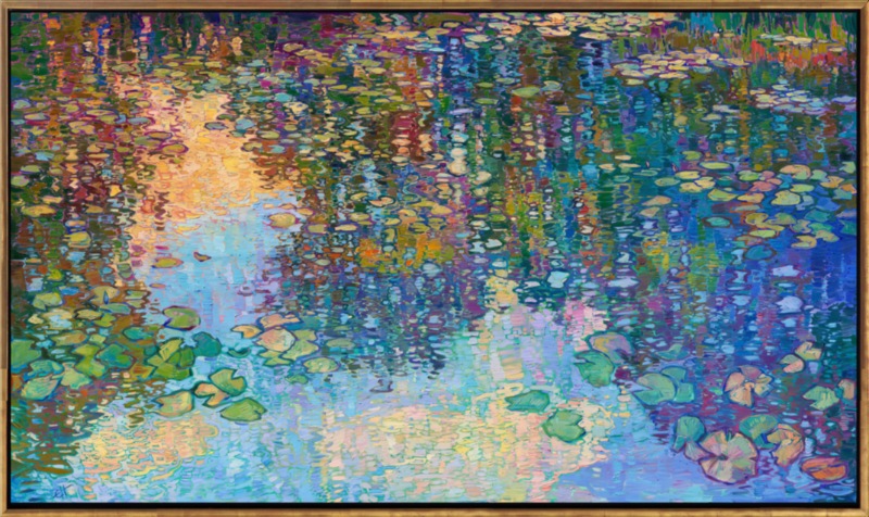 Claude Monet's water lily garden is synonymous with "impressionism" for many art lovers. Monet's water lily pond continues to inspire large-scale impressionist paintings to the present day. This painting, "Lilies Dreaming," was created by Open Impressionist Erin Hanson, who is carrying forward the tradition of the impressionists with a modern-day twist. In her paintings, she does not overlap her brushstrokes of oil paint; instead, she places her strokes side by side, getting each stroke "right the first time" and allowing the natural texture and movement of the oil paint to express itself in her works.</p><p>"Lilies Dreaming" will be on display at The Erin Hanson Gallery for The Colossal Collection on August 9th, 2025. You are welcome to join us for the Artist's reception! 